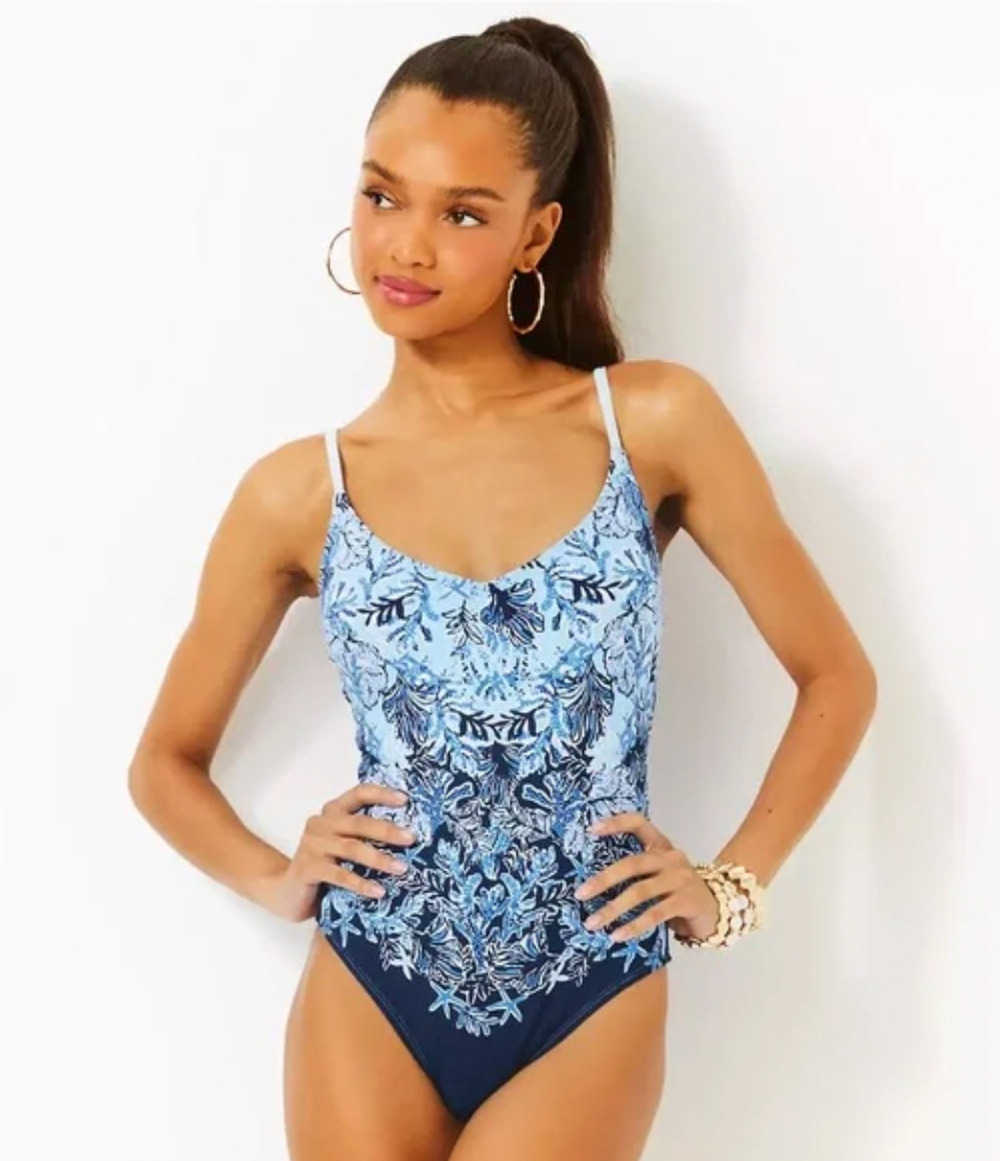 LILLY PULITZER Womens Klynn One-Piece Swimsuit US 6 Blue Just a Little Koi NWT